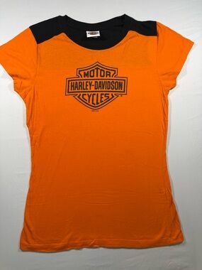 Harley-Davidson Orange Tee with Black Shoulder Yoke